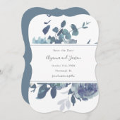 Dusty Blue Floral Wedding Save The Date (Voorkant / Achterkant)