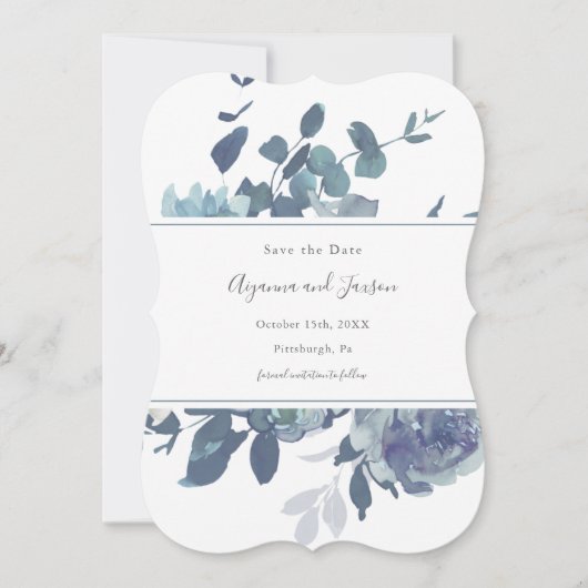 Dusty Blue Floral Wedding Save The Date (Voorkant)