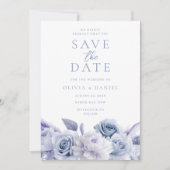 Dusty Blue Floral Wedding Save The Date (Voorkant)