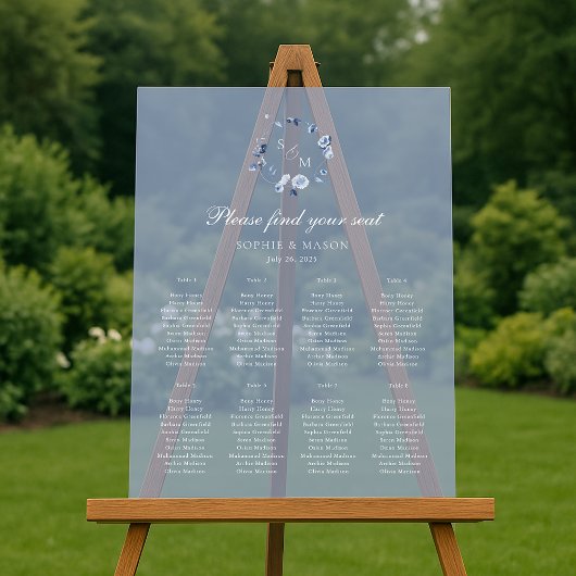 Dusty Blue Floral Wedding Seating Chart