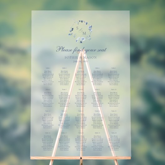 Dusty Blue Floral Wedding Seating Chart  (Neutre)
