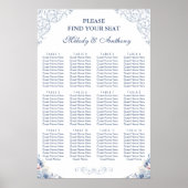 Dusty Blue Floral Wedding Seating Chart Poster (Voorkant)