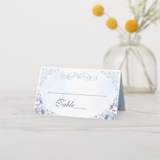 Dusty Blue Floral Wedding Table Number (Voorkant)