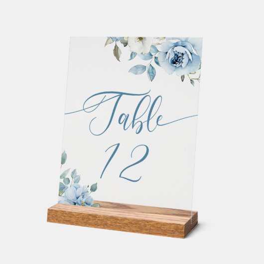 Dusty blue floral wedding table number (Angle)