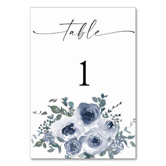 Dusty Blue Floral Wedding Table Numbers Kaart (Voorkant)