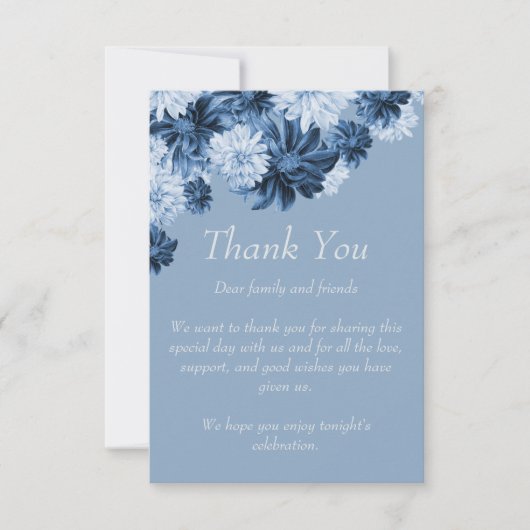 Dusty Blue Floral Wedding Thank You Card Bedankkaart (Voorkant)