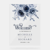 Dusty Blue Floral Wedding Welcome Acryl Bord (Voorkant)