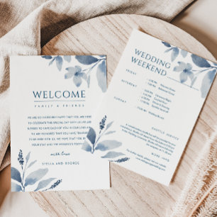 Dusty Blue Floral Wedding Welcome & Itinerary Kaar Kaart