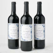 Dusty Blue Floral Wedding Wine Label Wijn Etiket (Flessen)
