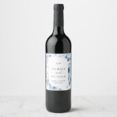 Dusty Blue Floral Wedding Wine Label Wijn Etiket (Voorkant)