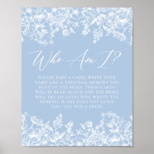 Dusty Blue Floral Wie ben ik Vrijgezellenfeest spe Poster