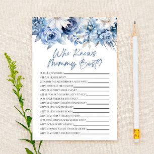 Dusty Blue Floral Wie kent mama Baby shower spel