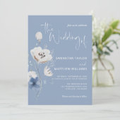 Dusty Blue Floral Wildflower Wedding Kaart (Staand voorkant)