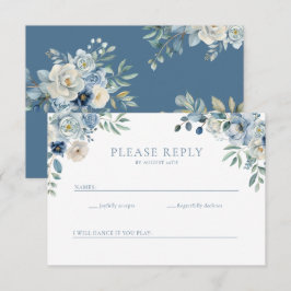 Dusty Blue Floral Wildflower Wedding RSVP Briefkaa Bedankkaart