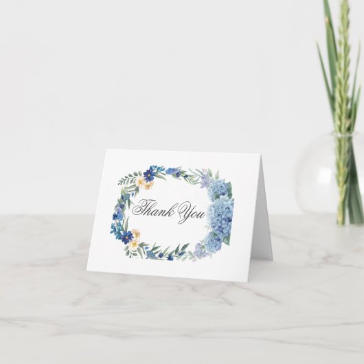 Dusty Blue Floral Wreath Greenery Wedding Bedankkaart (Voorkant)
