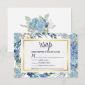 Dusty Blue Floral Wreath Greenery Wedding RSVP Kaartje (Voorkant / Achterkant)