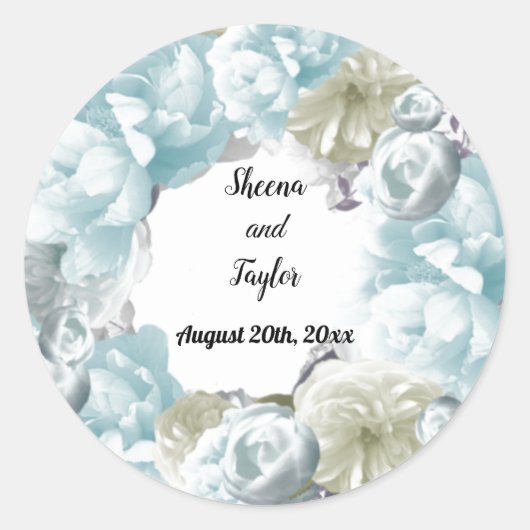 Dusty Blue Floral Wreath Wedding Sticker (Voorkant)