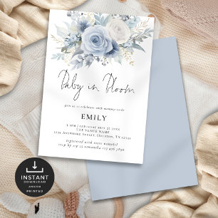 Dusty Blue Florals Baby in Bloom Shower Kaart