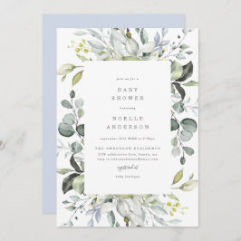 Dusty Blue Florals Baby shower Invitation Kaart