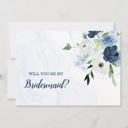 Dusty Blue Florals ben je mijn Bridesmaid Kaart (Voorkant)