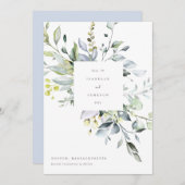 Dusty Blue Florals Bewaar de Datum Menu (Voorkant / Achterkant)