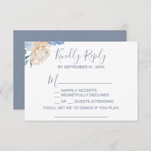 Dusty Blue Florals Chanson Demande Carte RSVP (Devant / Derrière)