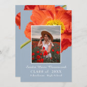 Dusty Blue Florals Foto Lijst Modern Afstuderen Aankondiging (Voorkant / Achterkant)