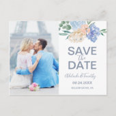 Dusty Blue Florals Foto Save the Date Briefkaart (Voorkant)