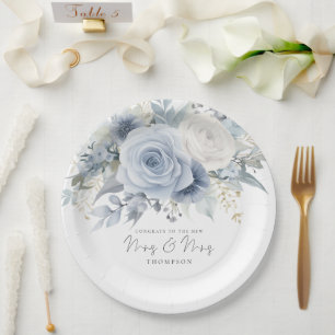Dusty Blue Florals Gefeliciteerd Mrs en Mrs Weddin Papieren Bordje