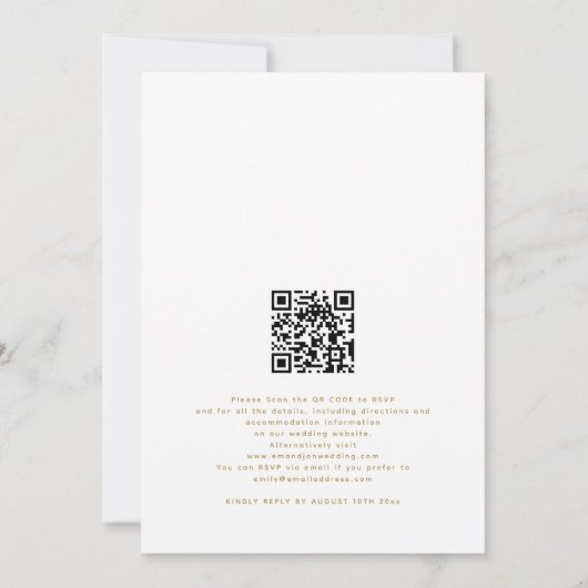 Dusty Blue Florals Goud Script QR Code Bruiloft Kaart (Achterkant)