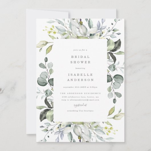 Dusty Blue Florals Invitation à la douche nuptiale (Devant)