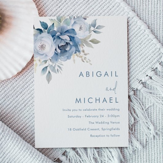Dusty Blue Florals Invitation de mariage hivernal