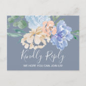 Dusty Blue Florals Menu Choix Carte postale RSVP (Devant)