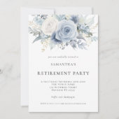 Dusty Blue Florals Pensioen Party Uitnodiging (Voorkant)