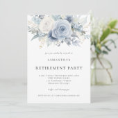 Dusty Blue Florals Retraite Party Invitation (Debout devant)