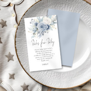 Dusty Blue Florals Script boeken voor Baby shower Informatiekaartje