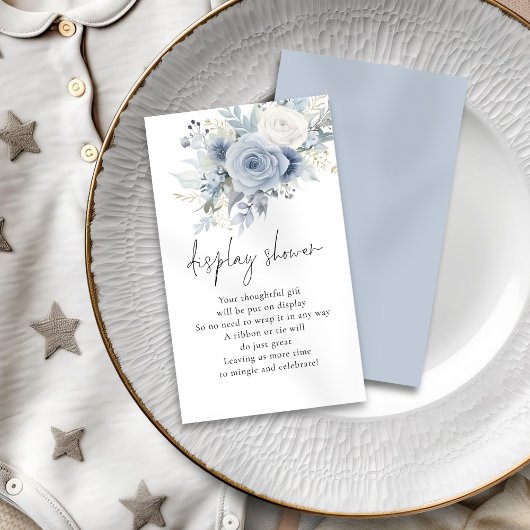 Dusty Blue Florals Script Display Baby shower Informatiekaartje