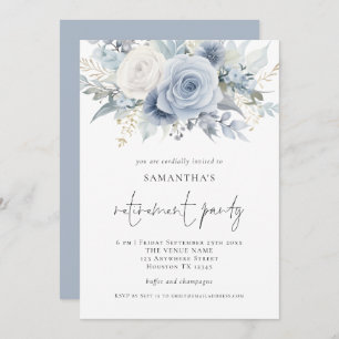 Dusty Blue Florals Script Pensioenfeest Uitnodigen Kaart