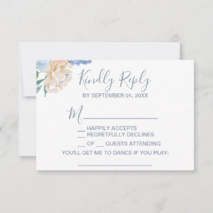 Dusty Blue Florals Song Request RSVP Card Kaartje