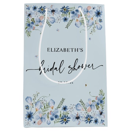 Dusty Blue Florals Vrijgezellenfeest Medium Gift B Medium Cadeauzakje (Voorkant)