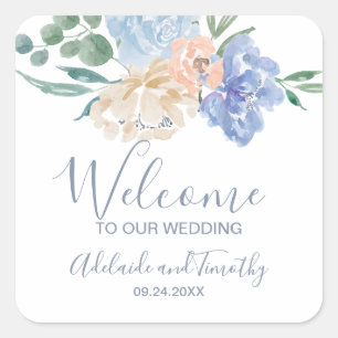 Dusty Blue Florals Weddenschap Welkom Vierkante Sticker