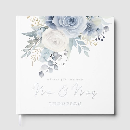 Dusty Blue Florals Wedding Gastenboek (Voorkant)
