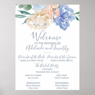 Dusty Blue Florals Wedding Programme Poster