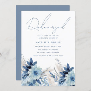 Dusty Blue Florals Wedding Rehearsal Dinner Kaart
