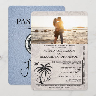 Dusty Blue Florida Passport Wedding Invitation Kaart