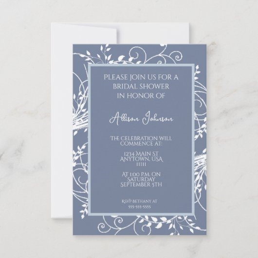 Dusty Blue Flourish Bridal Shower Invitation (Devant)