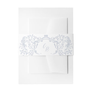 Dusty Blue  Flourish Monogram Wedding Uitnodigingen Wikkel
