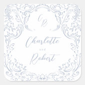Dusty Blue  Flourish Monogram Wedding Vierkante Sticker (Voorkant)