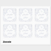 Dusty Blue  Flourish Monogram Wedding Vierkante Sticker (Vel)