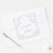 Dusty Blue  Flourish Monogram Wedding Vierkante Sticker (Envelop)